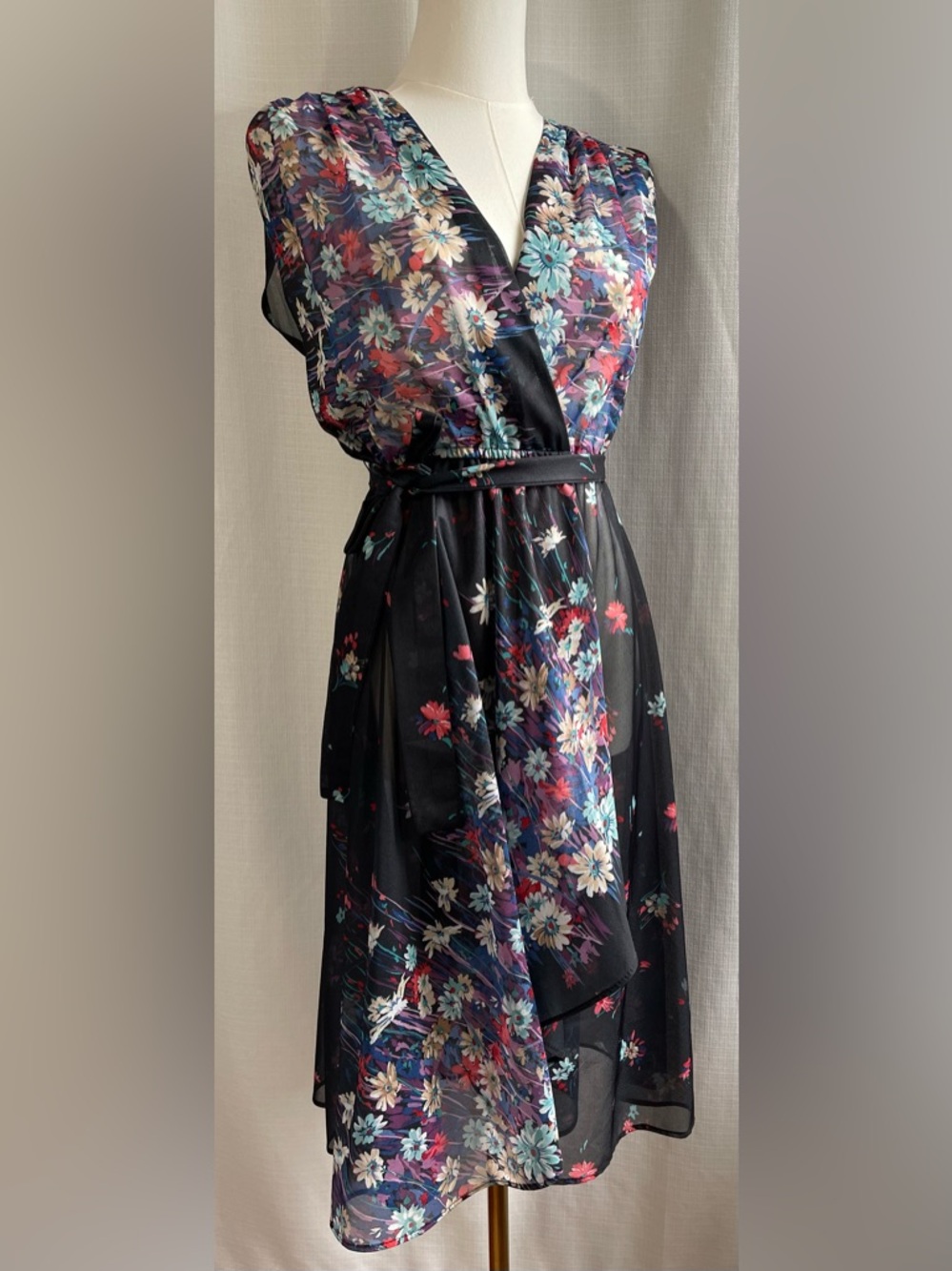 Sheer Layering Whimsygoth Pastel Black Faux Wrap Beach Cover Up Midi Dress ILGW